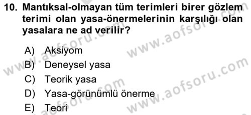 Bilim Felsefesi Dersi 2025 - 2026 Yılı (Final) Dönem Sonu Sınav Soruları 10. Soru