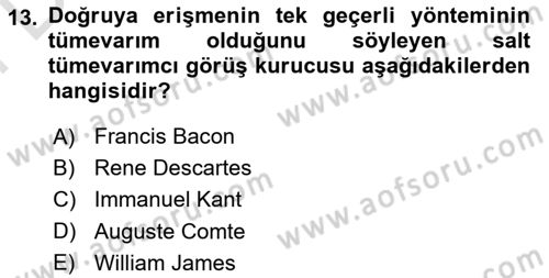 Bilim Felsefesi Dersi 2025 - 2026 Yılı (Final) Dönem Sonu Sınav Soruları 13. Soru