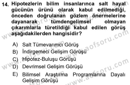 Bilim Felsefesi Dersi 2025 - 2026 Yılı (Final) Dönem Sonu Sınav Soruları 14. Soru