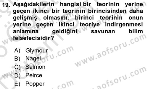 Bilim Felsefesi Dersi 2025 - 2026 Yılı (Final) Dönem Sonu Sınav Soruları 19. Soru