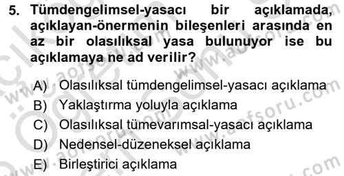 Bilim Felsefesi Dersi 2025 - 2026 Yılı (Final) Dönem Sonu Sınav Soruları 5. Soru