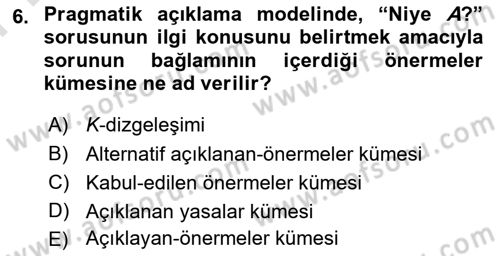 Bilim Felsefesi Dersi 2025 - 2026 Yılı (Final) Dönem Sonu Sınav Soruları 6. Soru