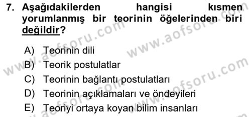 Bilim Felsefesi Dersi 2025 - 2026 Yılı (Final) Dönem Sonu Sınav Soruları 7. Soru