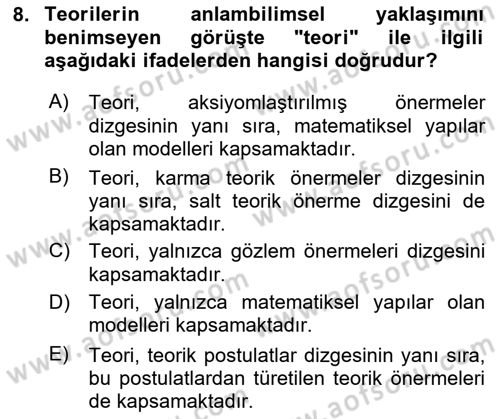 Bilim Felsefesi Dersi 2025 - 2026 Yılı (Final) Dönem Sonu Sınav Soruları 8. Soru