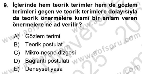 Bilim Felsefesi Dersi 2025 - 2026 Yılı (Final) Dönem Sonu Sınav Soruları 9. Soru