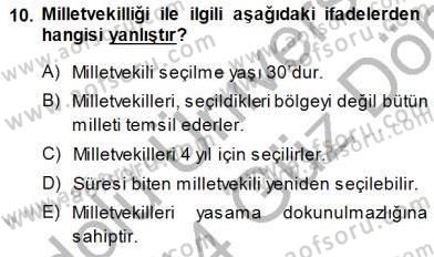 Yurttaşlık ve Çevre Bilgisi Dersi 2013 - 2014 Yılı (Final) Dönem Sonu Sınav Soruları 10. Soru