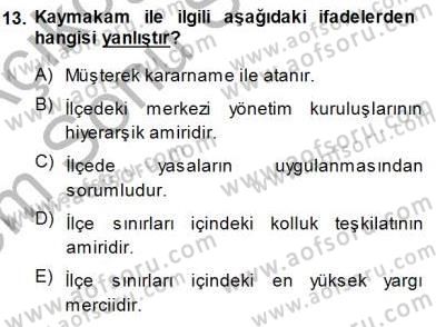 Yurttaşlık ve Çevre Bilgisi Dersi 2013 - 2014 Yılı (Final) Dönem Sonu Sınav Soruları 13. Soru