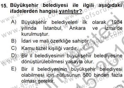Yurttaşlık ve Çevre Bilgisi Dersi 2015 - 2016 Yılı (Final) Dönem Sonu Sınav Soruları 15. Soru