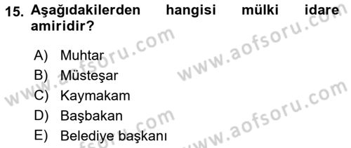 Yurttaşlık ve Çevre Bilgisi Dersi 2017 - 2018 Yılı 3 Ders Sınav Soruları 15. Soru