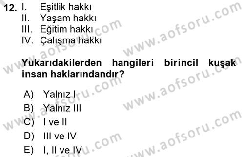 Yurttaşlık ve Çevre Bilgisi Dersi 2017 - 2018 Yılı (Vize) Ara Sınav Soruları 12. Soru