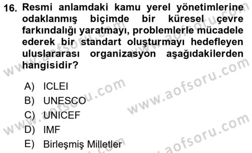 Yurttaşlık ve Çevre Bilgisi Dersi 2017 - 2018 Yılı (Vize) Ara Sınav Soruları 16. Soru