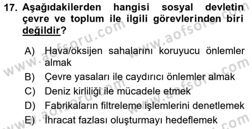 Yurttaşlık ve Çevre Bilgisi Dersi Ara Sınavı Deneme Sınav Soruları 17. Soru