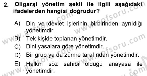 Yurttaşlık ve Çevre Bilgisi Dersi Ara Sınavı Deneme Sınav Soruları 2. Soru