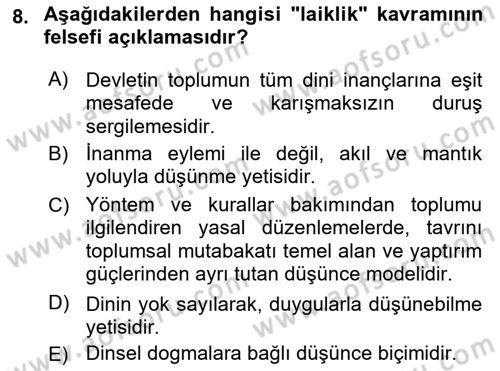 Yurttaşlık ve Çevre Bilgisi Dersi Ara Sınavı Deneme Sınav Soruları 8. Soru