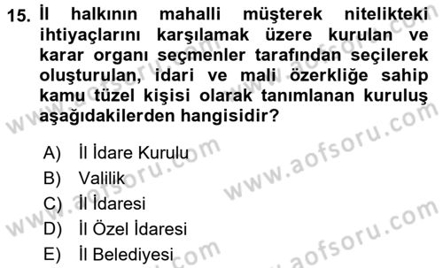 Yurttaşlık ve Çevre Bilgisi Dersi 2017 - 2018 Yılı (Final) Dönem Sonu Sınav Soruları 15. Soru
