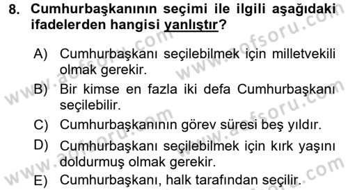 Yurttaşlık ve Çevre Bilgisi Dersi 2017 - 2018 Yılı (Final) Dönem Sonu Sınav Soruları 8. Soru