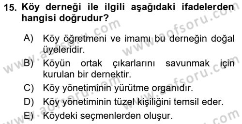Yurttaşlık ve Çevre Bilgisi Dersi 2018 - 2019 Yılı 3 Ders Sınav Soruları 15. Soru