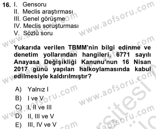 Yurttaşlık ve Çevre Bilgisi Dersi 2018 - 2019 Yılı 3 Ders Sınav Soruları 16. Soru