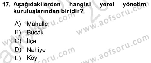 Yurttaşlık ve Çevre Bilgisi Dersi 2018 - 2019 Yılı 3 Ders Sınav Soruları 17. Soru