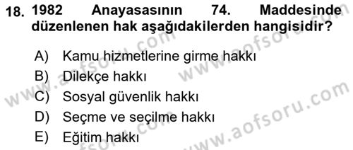 Yurttaşlık ve Çevre Bilgisi Dersi 2018 - 2019 Yılı 3 Ders Sınav Soruları 18. Soru