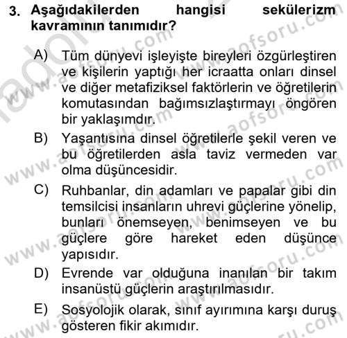 Yurttaşlık ve Çevre Bilgisi Dersi 2018 - 2019 Yılı 3 Ders Sınav Soruları 3. Soru