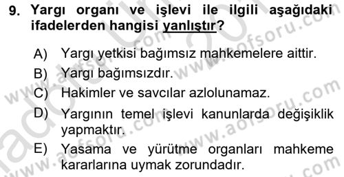 Yurttaşlık ve Çevre Bilgisi Dersi 2018 - 2019 Yılı 3 Ders Sınav Soruları 9. Soru