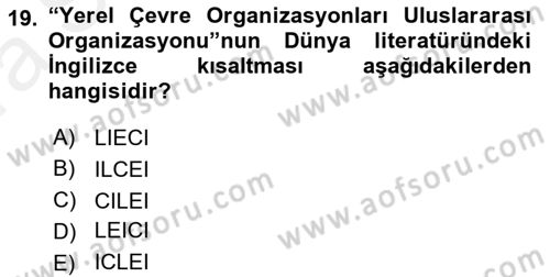 Yurttaşlık ve Çevre Bilgisi Dersi 2018 - 2019 Yılı (Vize) Ara Sınavı 19. Soru