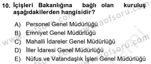Yurttaşlık ve Çevre Bilgisi Dersi 2018 - 2019 Yılı (Final) Dönem Sonu Sınav Soruları 10. Soru