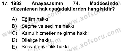 Yurttaşlık ve Çevre Bilgisi Dersi 2018 - 2019 Yılı (Final) Dönem Sonu Sınav Soruları 17. Soru