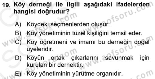 Yurttaşlık ve Çevre Bilgisi Dersi 2018 - 2019 Yılı (Final) Dönem Sonu Sınav Soruları 19. Soru