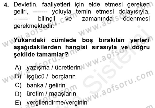 Yurttaşlık ve Çevre Bilgisi Dersi 2018 - 2019 Yılı (Final) Dönem Sonu Sınav Soruları 4. Soru