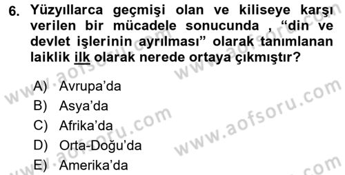 Yurttaşlık ve Çevre Bilgisi Dersi 2018 - 2019 Yılı (Final) Dönem Sonu Sınav Soruları 6. Soru