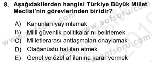 Yurttaşlık ve Çevre Bilgisi Dersi 2018 - 2019 Yılı (Final) Dönem Sonu Sınav Soruları 8. Soru