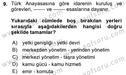 Yurttaşlık ve Çevre Bilgisi Dersi 2018 - 2019 Yılı (Final) Dönem Sonu Sınav Soruları 9. Soru