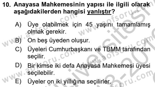 Yurttaşlık ve Çevre Bilgisi Dersi 2018 - 2019 Yılı Yaz Okulu Sınav Soruları 10. Soru