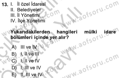 Yurttaşlık ve Çevre Bilgisi Dersi 2018 - 2019 Yılı Yaz Okulu Sınav Soruları 13. Soru