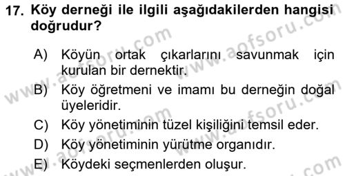 Yurttaşlık ve Çevre Bilgisi Dersi 2018 - 2019 Yılı Yaz Okulu Sınav Soruları 17. Soru