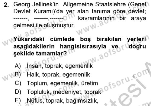 Yurttaşlık ve Çevre Bilgisi Dersi 2018 - 2019 Yılı Yaz Okulu Sınav Soruları 2. Soru