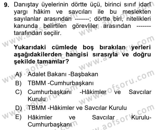 Yurttaşlık ve Çevre Bilgisi Dersi 2018 - 2019 Yılı Yaz Okulu Sınav Soruları 9. Soru