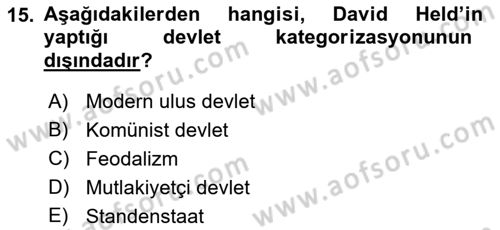 Yurttaşlık ve Çevre Bilgisi Dersi Ara Sınavı Deneme Sınav Soruları 15. Soru
