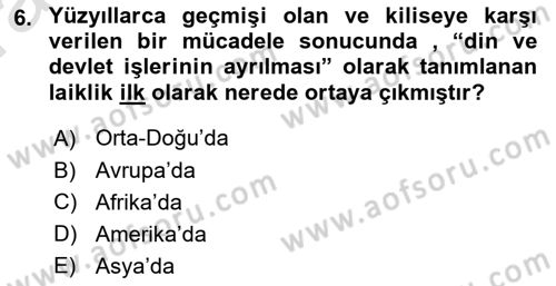 Yurttaşlık ve Çevre Bilgisi Dersi Ara Sınavı Deneme Sınav Soruları 6. Soru