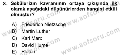 Yurttaşlık ve Çevre Bilgisi Dersi Ara Sınavı Deneme Sınav Soruları 8. Soru