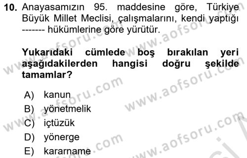 Yurttaşlık ve Çevre Bilgisi Dersi 2019 - 2020 Yılı (Final) Dönem Sonu Sınav Soruları 10. Soru