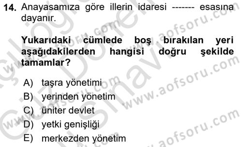 Yurttaşlık ve Çevre Bilgisi Dersi 2019 - 2020 Yılı (Final) Dönem Sonu Sınav Soruları 14. Soru