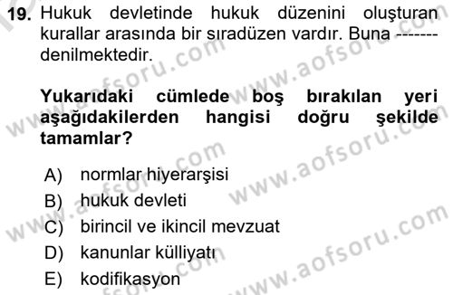 Yurttaşlık ve Çevre Bilgisi Dersi 2019 - 2020 Yılı (Final) Dönem Sonu Sınav Soruları 19. Soru