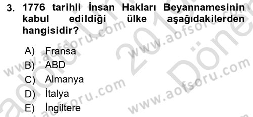Yurttaşlık ve Çevre Bilgisi Dersi 2019 - 2020 Yılı (Final) Dönem Sonu Sınav Soruları 3. Soru