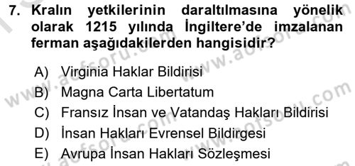 Yurttaşlık ve Çevre Bilgisi Dersi 2019 - 2020 Yılı (Final) Dönem Sonu Sınav Soruları 7. Soru