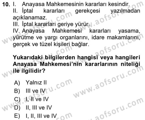 Yurttaşlık ve Çevre Bilgisi Dersi 2020 - 2021 Yılı Yaz Okulu Sınav Soruları 10. Soru