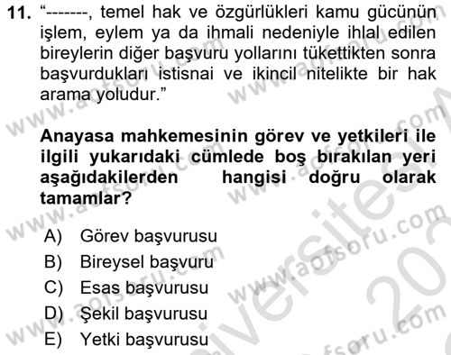 Yurttaşlık ve Çevre Bilgisi Dersi 2020 - 2021 Yılı Yaz Okulu Sınav Soruları 11. Soru
