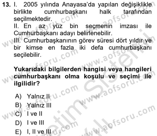 Yurttaşlık ve Çevre Bilgisi Dersi 2020 - 2021 Yılı Yaz Okulu Sınav Soruları 13. Soru